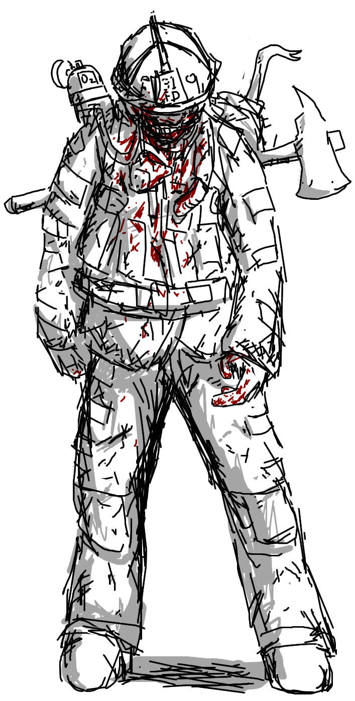 Firefighter Zombie Drawing